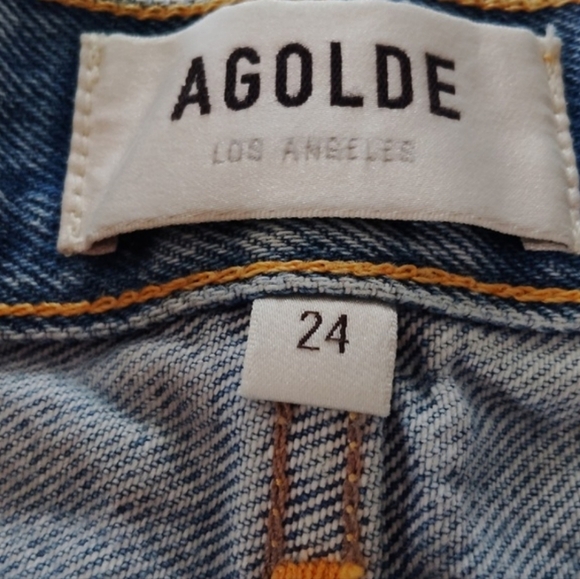 Agolde Blue Jean Shorts High-Waisted Distressed Size 24 - Picture 4 of 6